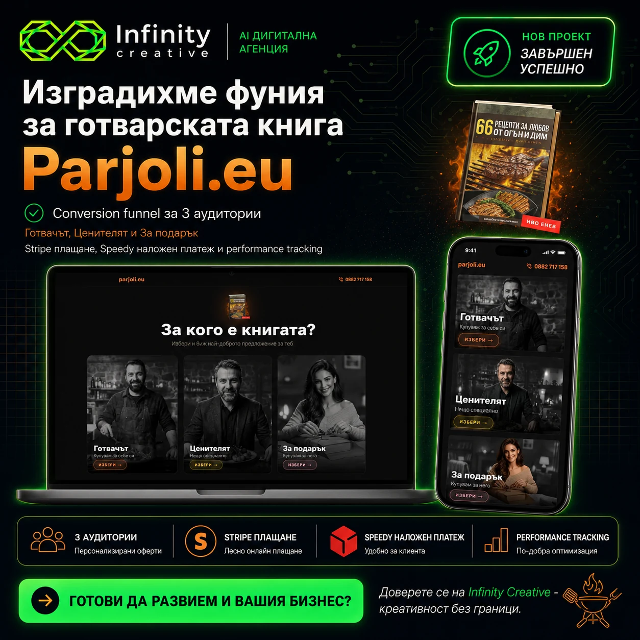 Parjoli.eu - фуния за готварска книга с 3 аудитории